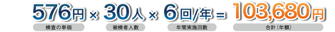 例「検便検査腸管出血性大腸菌4種、被検者30人、年6回」でご注文いただく場合の料金計算例